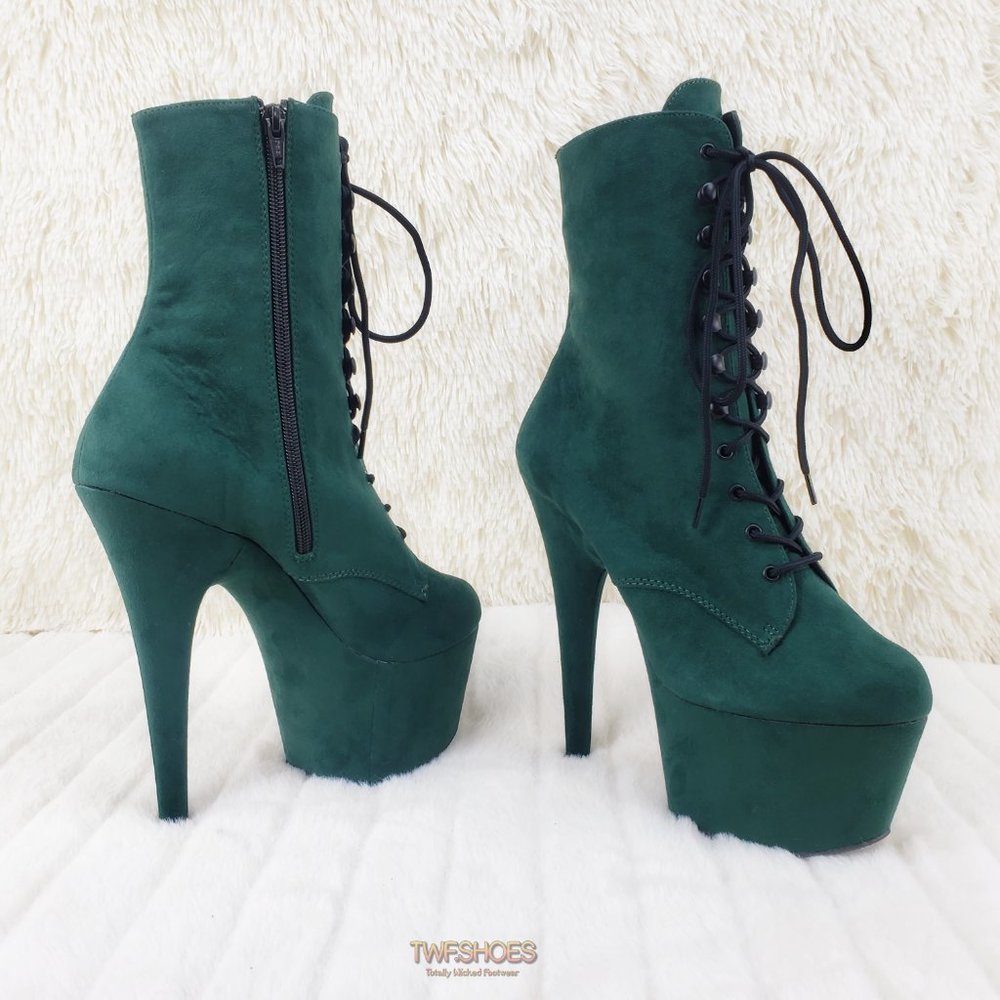 Adore 1020FS Emerald Green V-Suede Platform 7" Heel Ankle Boots - Picture 7 of 14